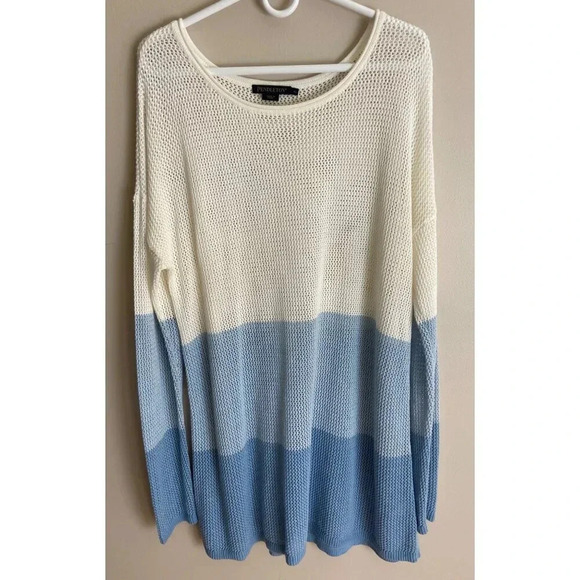 Pendleton Blue and White Ombre Colorblock Knit Sweater Semi-Sheer Size XL - Picture 2 of 9